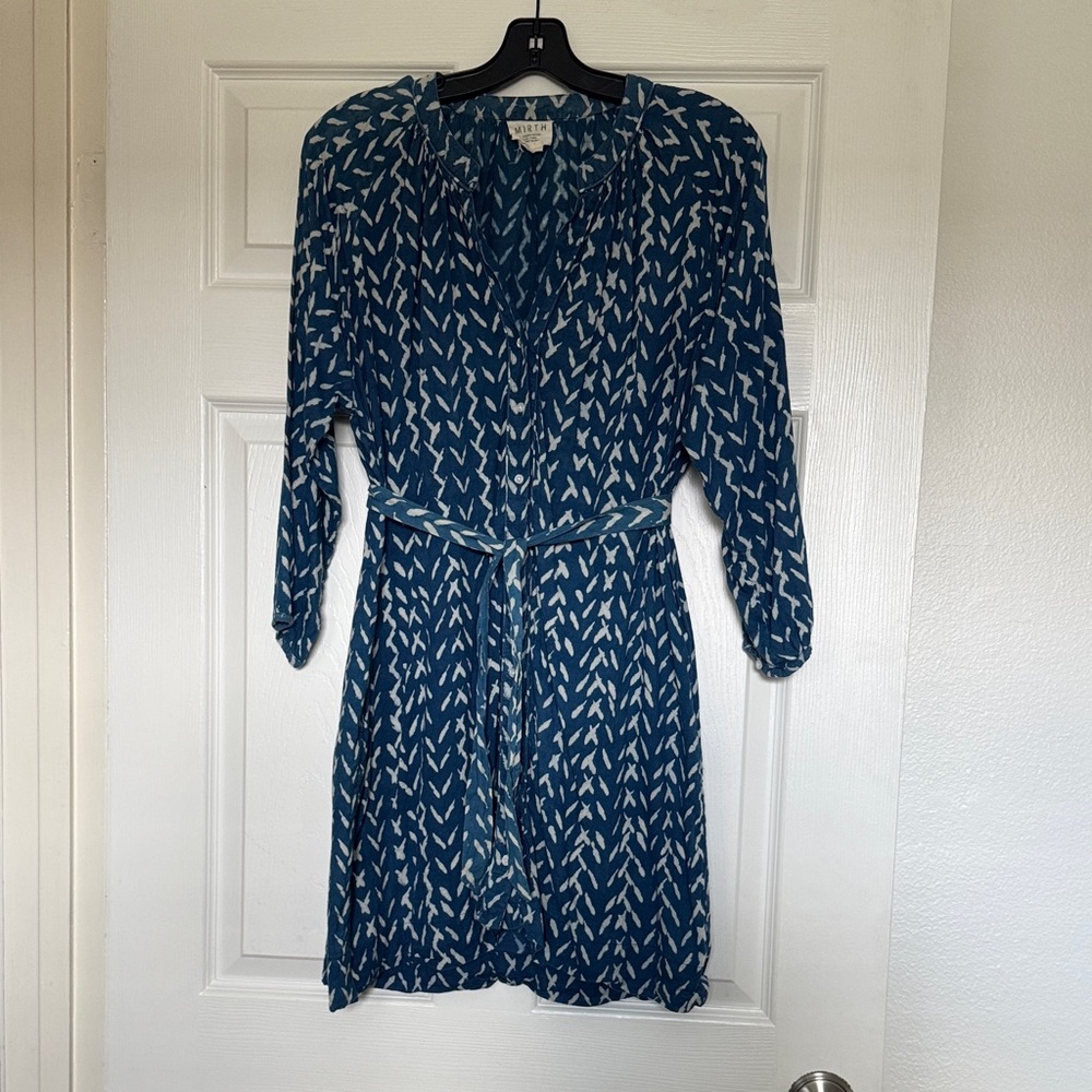 Elegant Blue Patterned Long Sleeve Dress